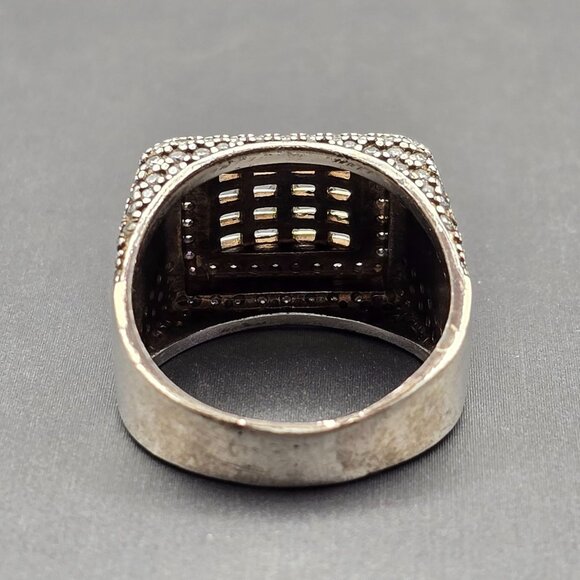 Unisex Sterling Silver & Clear Rhinestone Statement Ring Size 9 Signed M 9.72g - Picture 4 of 11